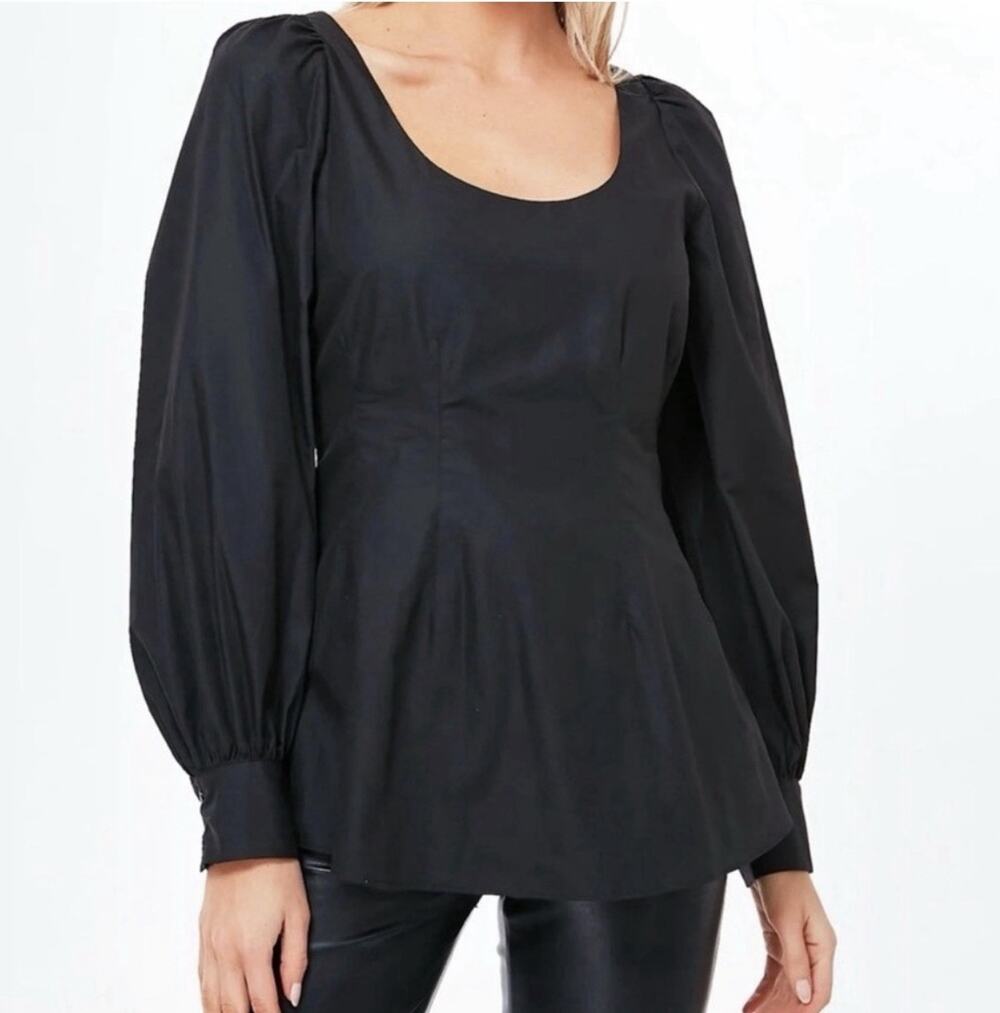 Pomander Place Diane Top Size M Black Scoop Neck Puff LS Fitted Tuckernuck Shirt